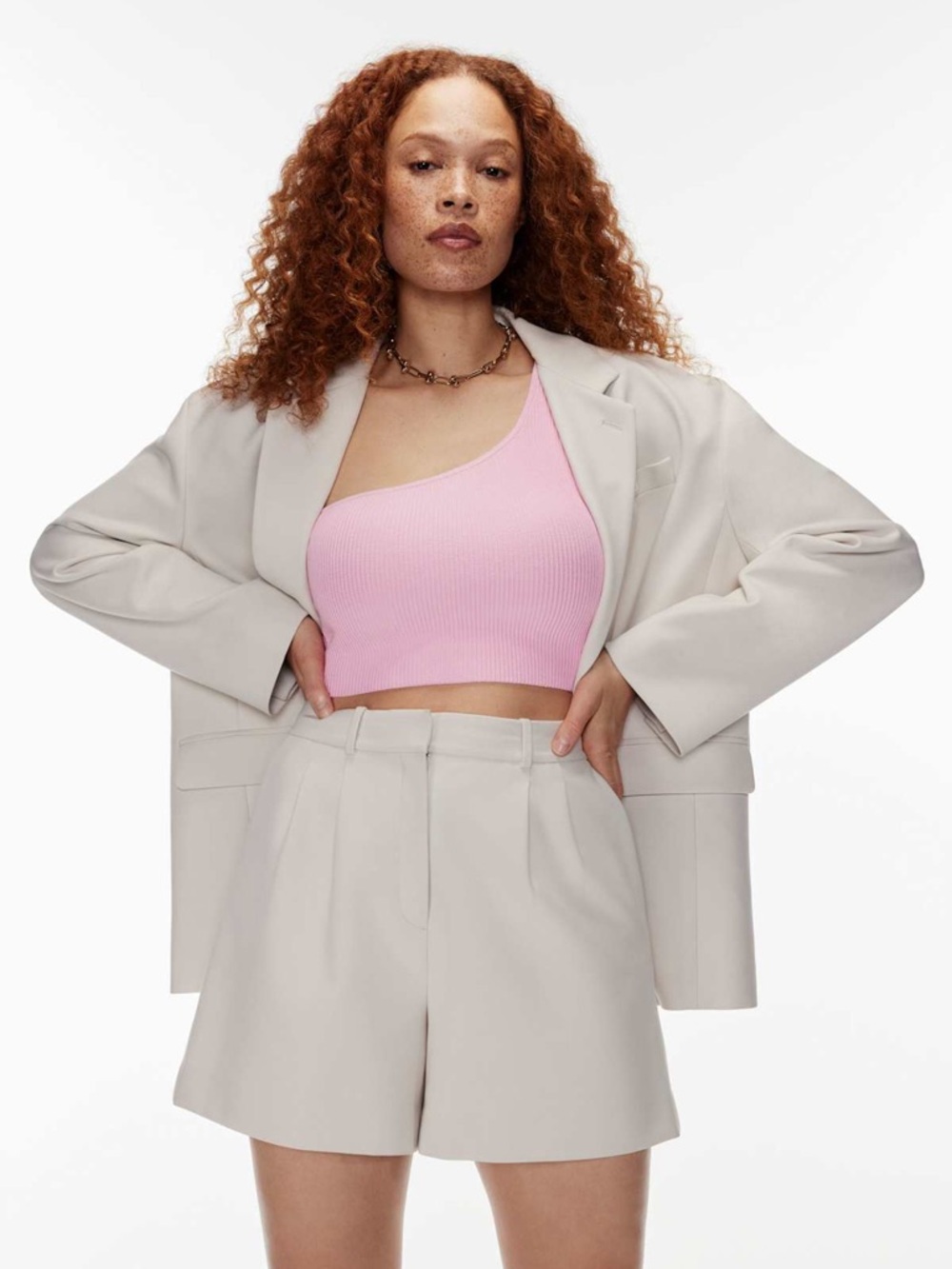 Babaton Sculpt Knit One-Shoulder Cropped Tank in Pink - S